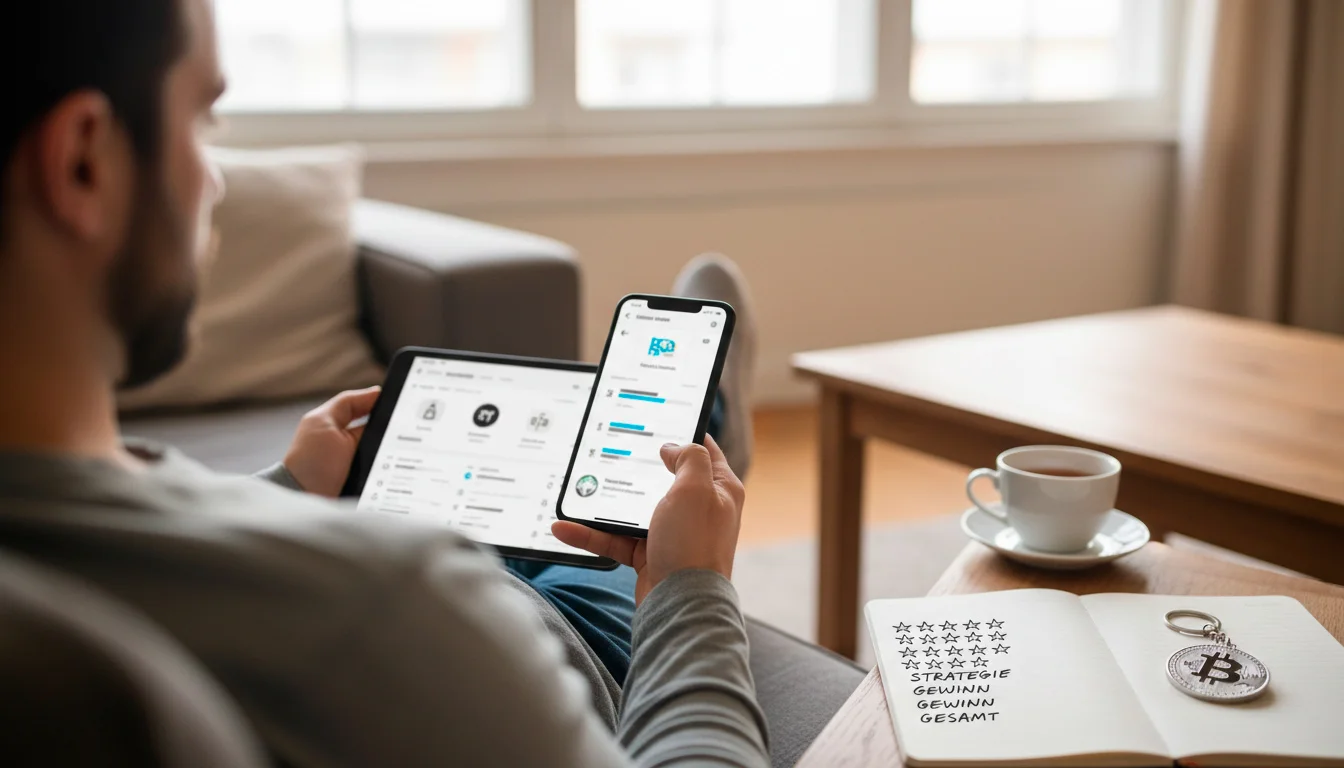 Ehrlicher Erfahrungsbericht – Person testet Bitcoin-Wettanbieter am Smartphone