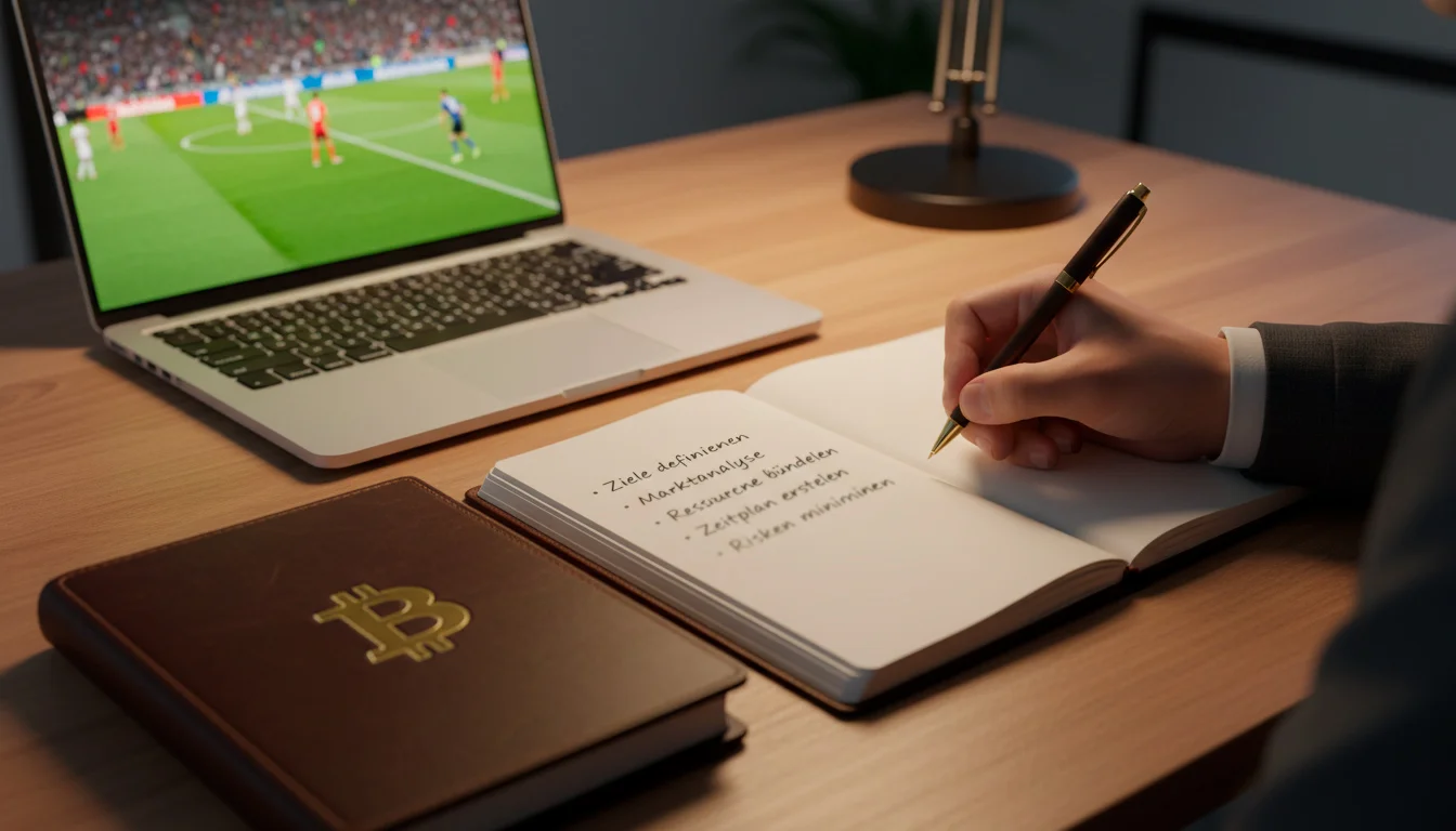 Sportwetten-Strategie mit Bitcoin – Person analysiert Wettquoten am Schreibtisch