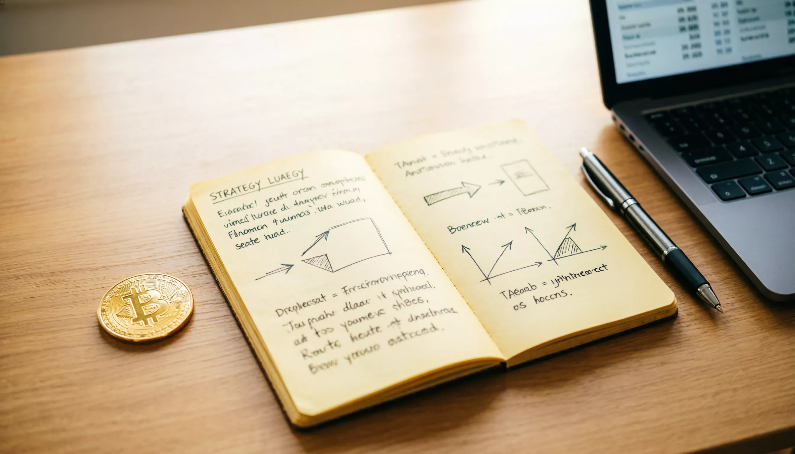 Notizbuch mit Wettstrategie-Notizen neben einem Laptop mit Sportwetten-Quoten